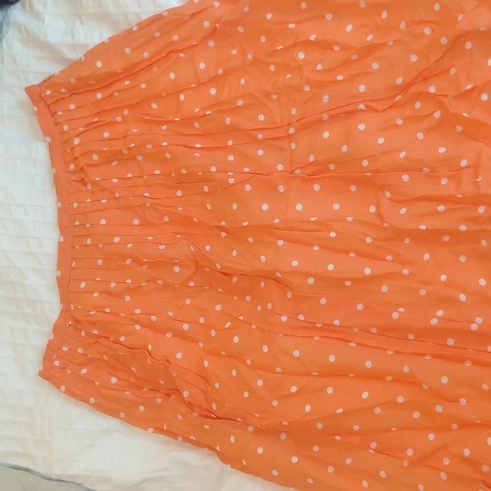 Coral, polka dot, knee length J Crew skirt, size 8